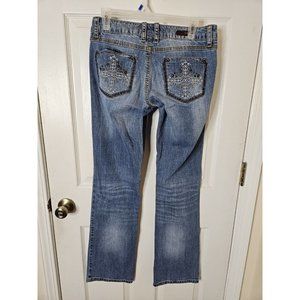 Rock 47 Wrangler Ultra Low Rise bootcut Jeans Womens   28x32 Cross Embroidered